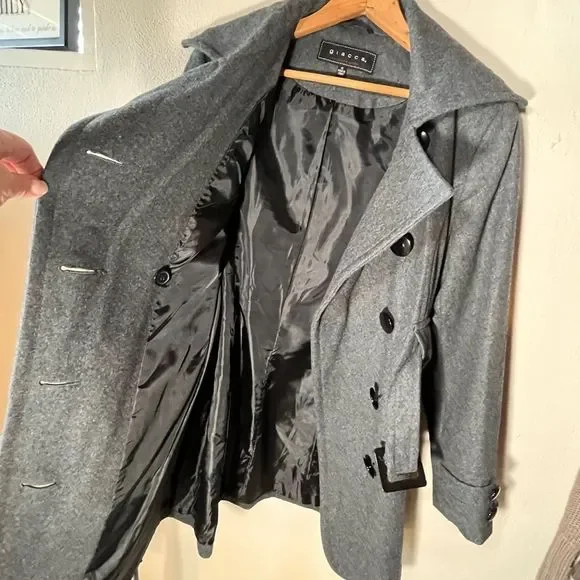 Giacca Wool Blend coat Belted Short Driving  StyleTrench Charcoal Gray size M - Picture 6 of 11